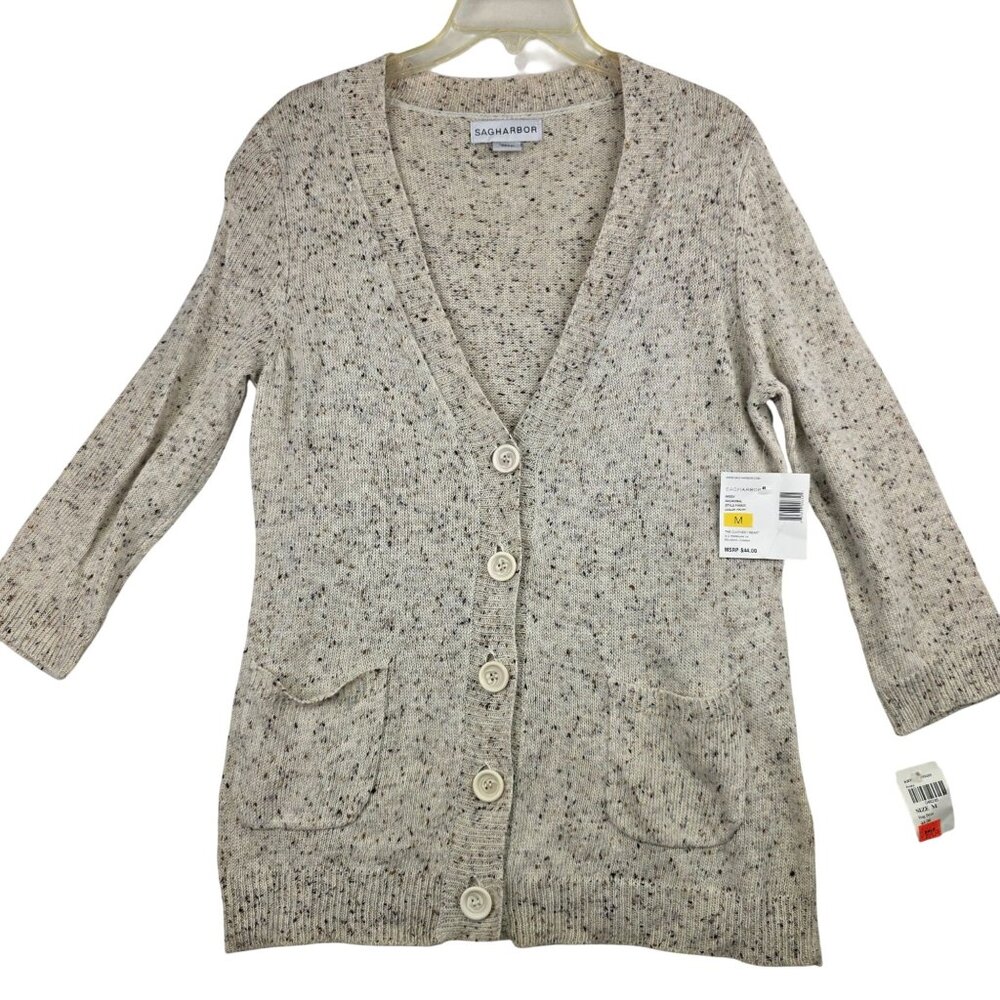 Sag Harbor Vintage Y2K Missy Cardigan Med Ivory Grannycore Lagenlook Oversized